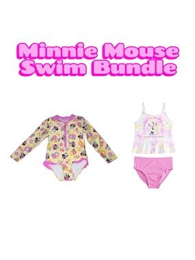 Disney Minnie Mouse Swim Bundle | Rash Guard 1 Piece + Tankini Toddler Swim Lot